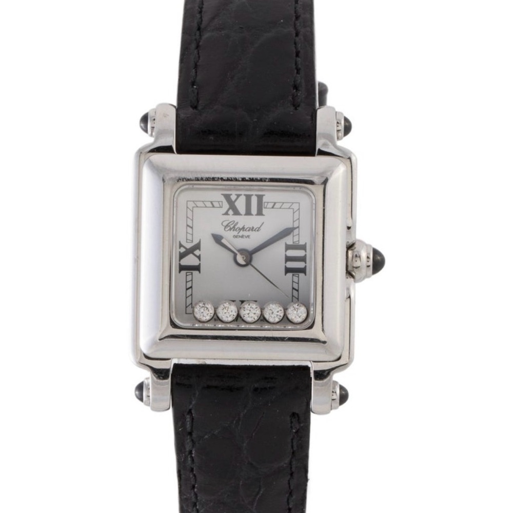 Chopard Silver and Black Square happy sport watch